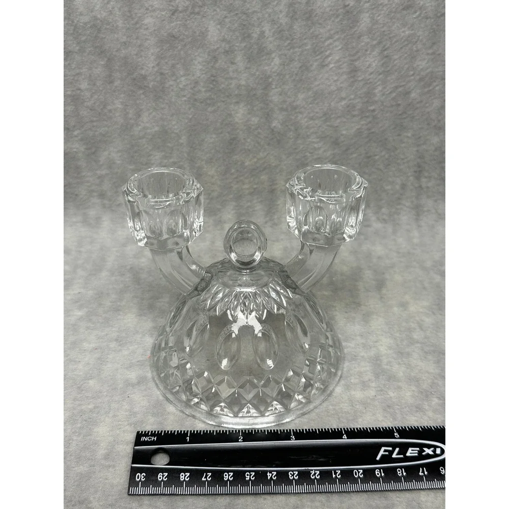 Unbranded Double Arm Candelabra Taper Candle Holder Clear‎ Pressed Glass